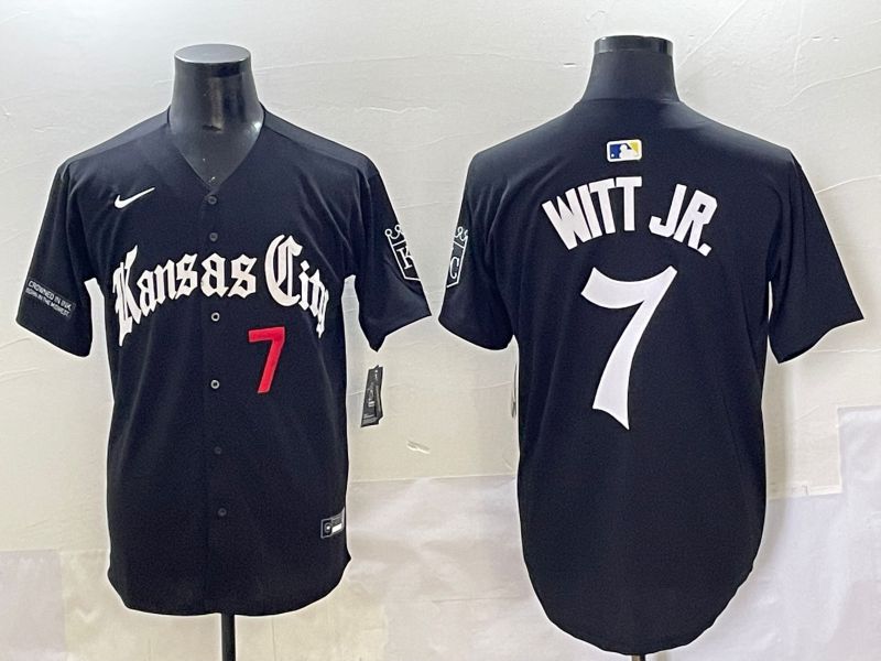Men 2025 Kansas City Royals #7 Witt jr Black Five generations Joint Name Nike MLB Jersey style 8
